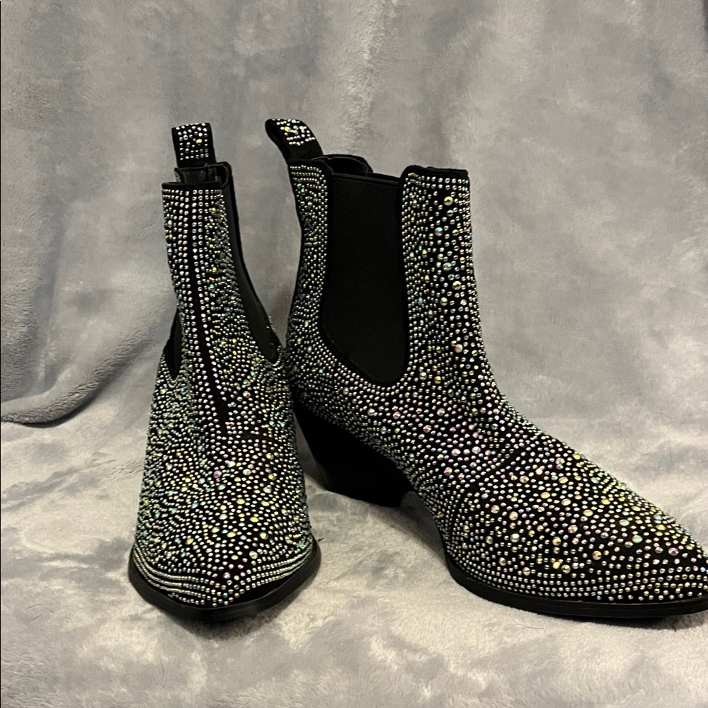 Black Rhinestone Ankle Boots